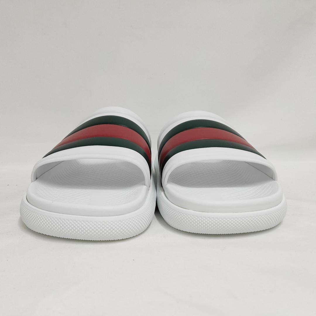 新品 未使用 グッチ ストライプ ラバースライドサンダル ホワイト 27cm相当