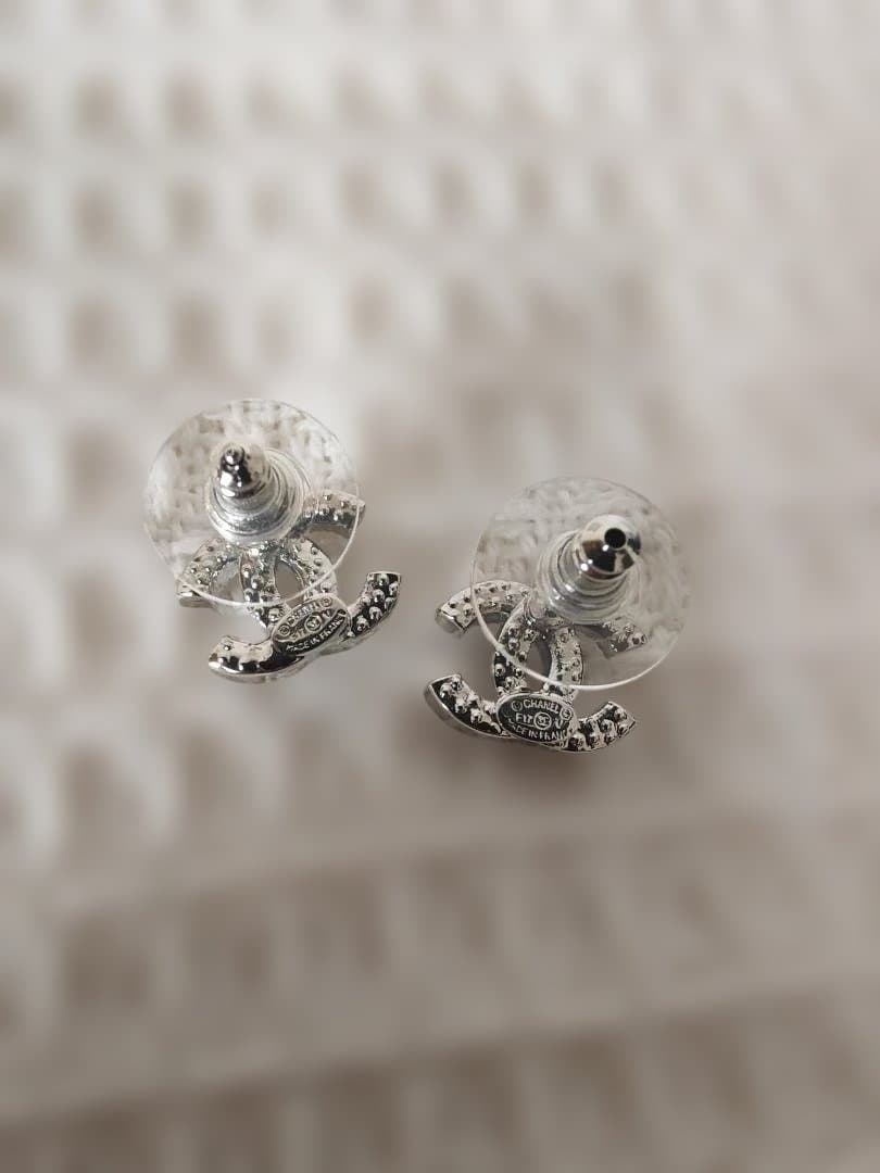 美品 シャネル CCマーク ピアス メタル&ストラス ピアス シルバー