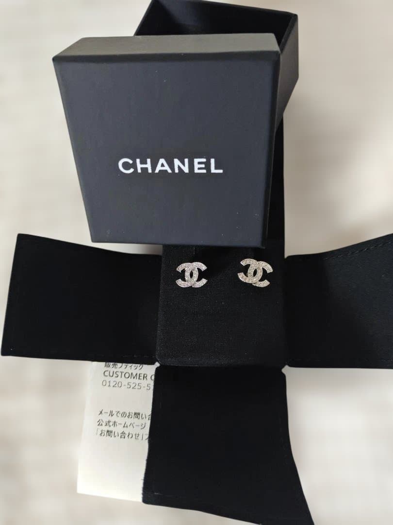 美品 シャネル CCマーク ピアス メタル&ストラス ピアス シルバー