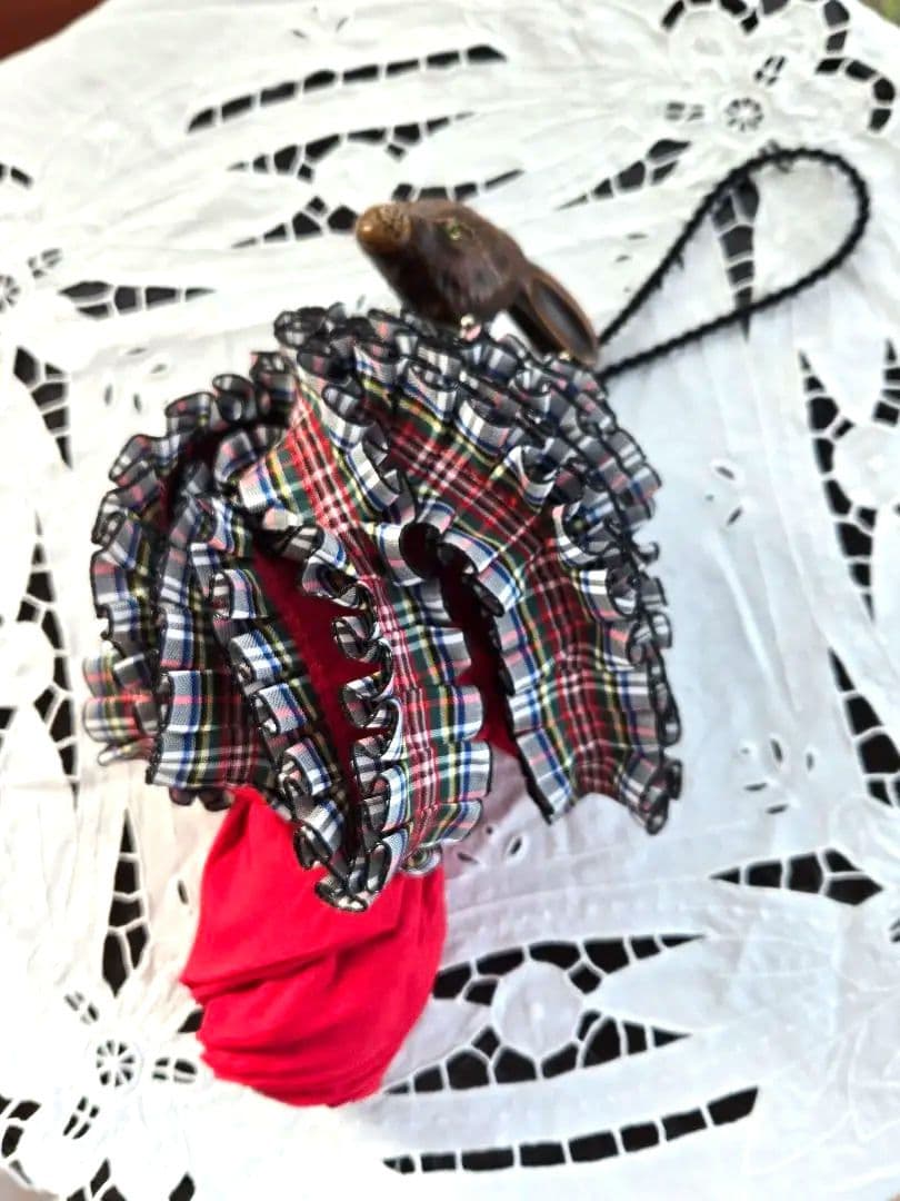 希少チェック柄フリル！ フランスGUY deJEAN ウサギ頭の折りたたみ傘