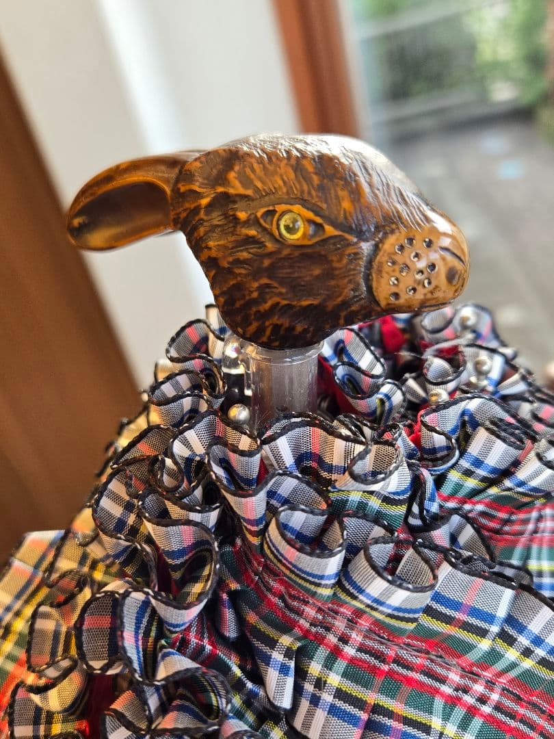 希少チェック柄フリル！ フランスGUY deJEAN ウサギ頭の折りたたみ傘