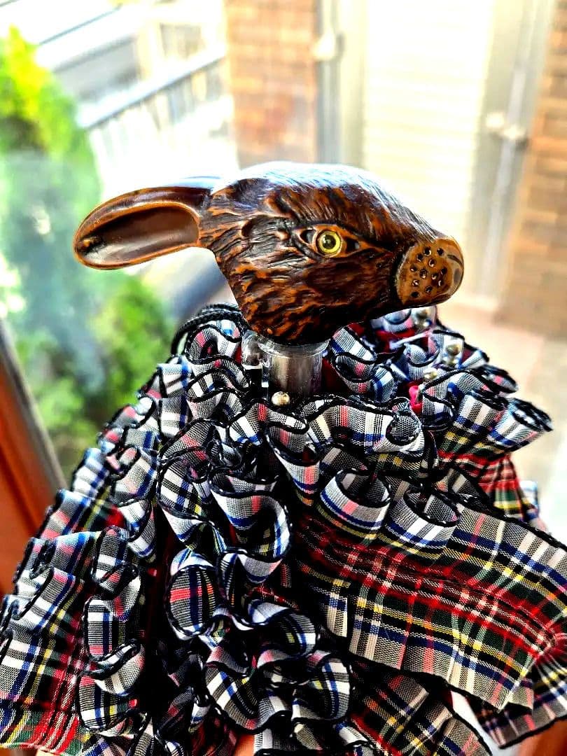 希少チェック柄フリル！ フランスGUY deJEAN ウサギ頭の折りたたみ傘