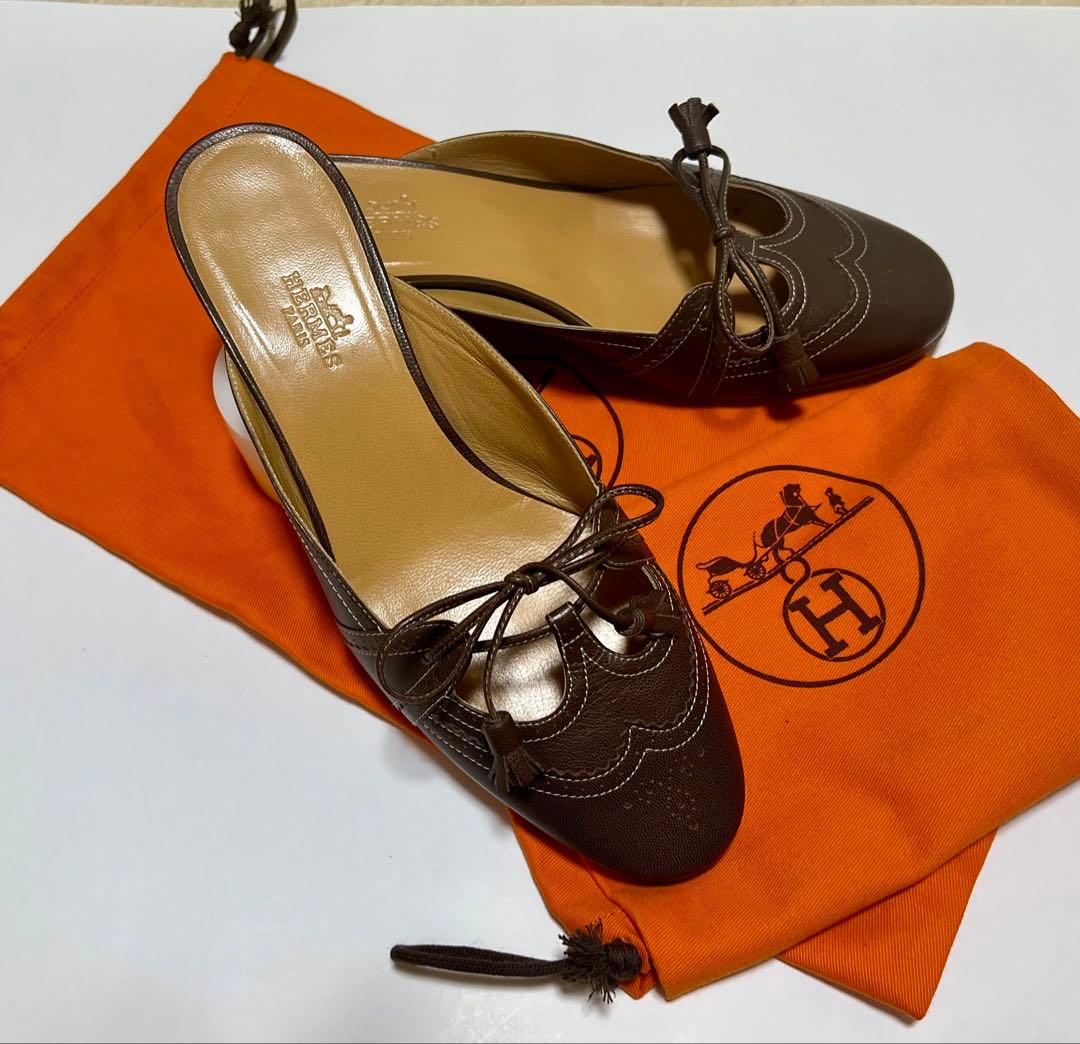 HERMES ブラウンレザー ミュール　サンダル