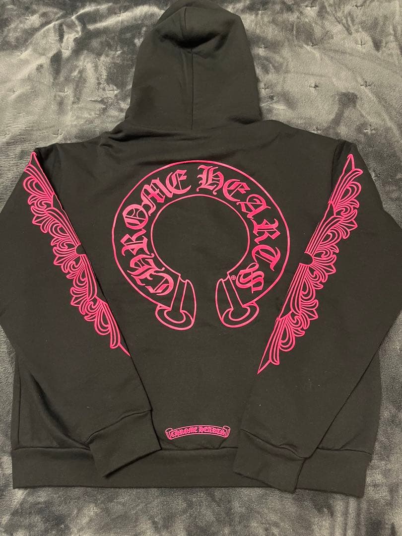 クロムハーツ ジップアップ パーカー ピンク フローラルクロス ホースシューXS