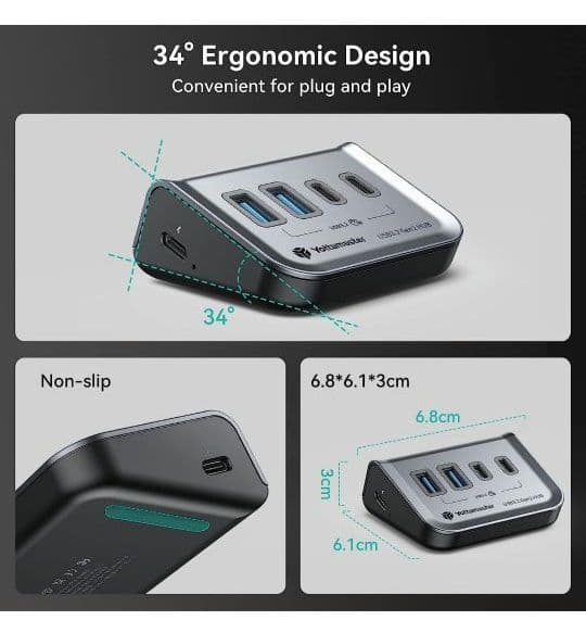 USB 4ポート Type C - USB  2USB-A & 2USB-C付き
