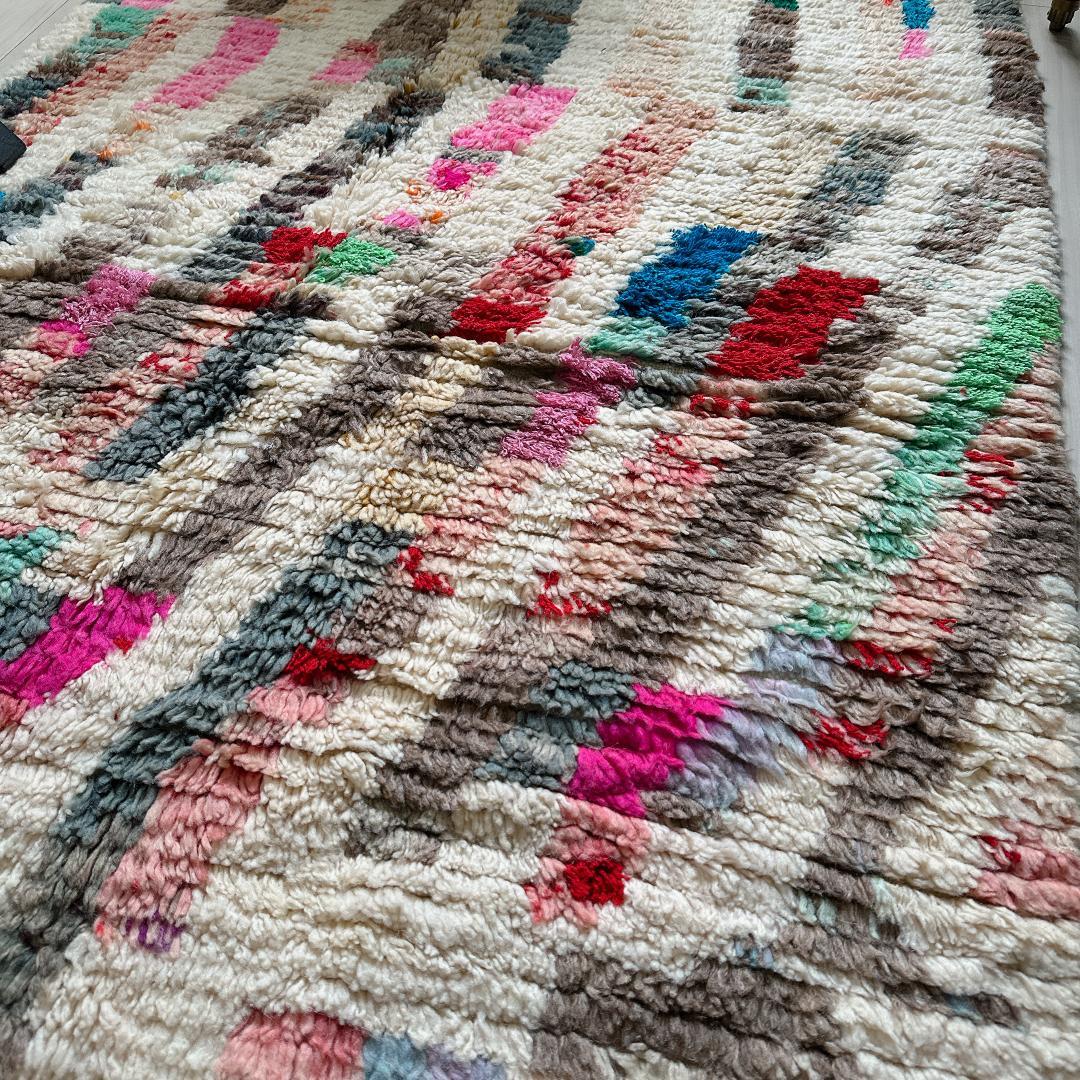 モロッコ製ヴィンテージラグ143 レア マゼンタピンク ミントグリーン ブルー