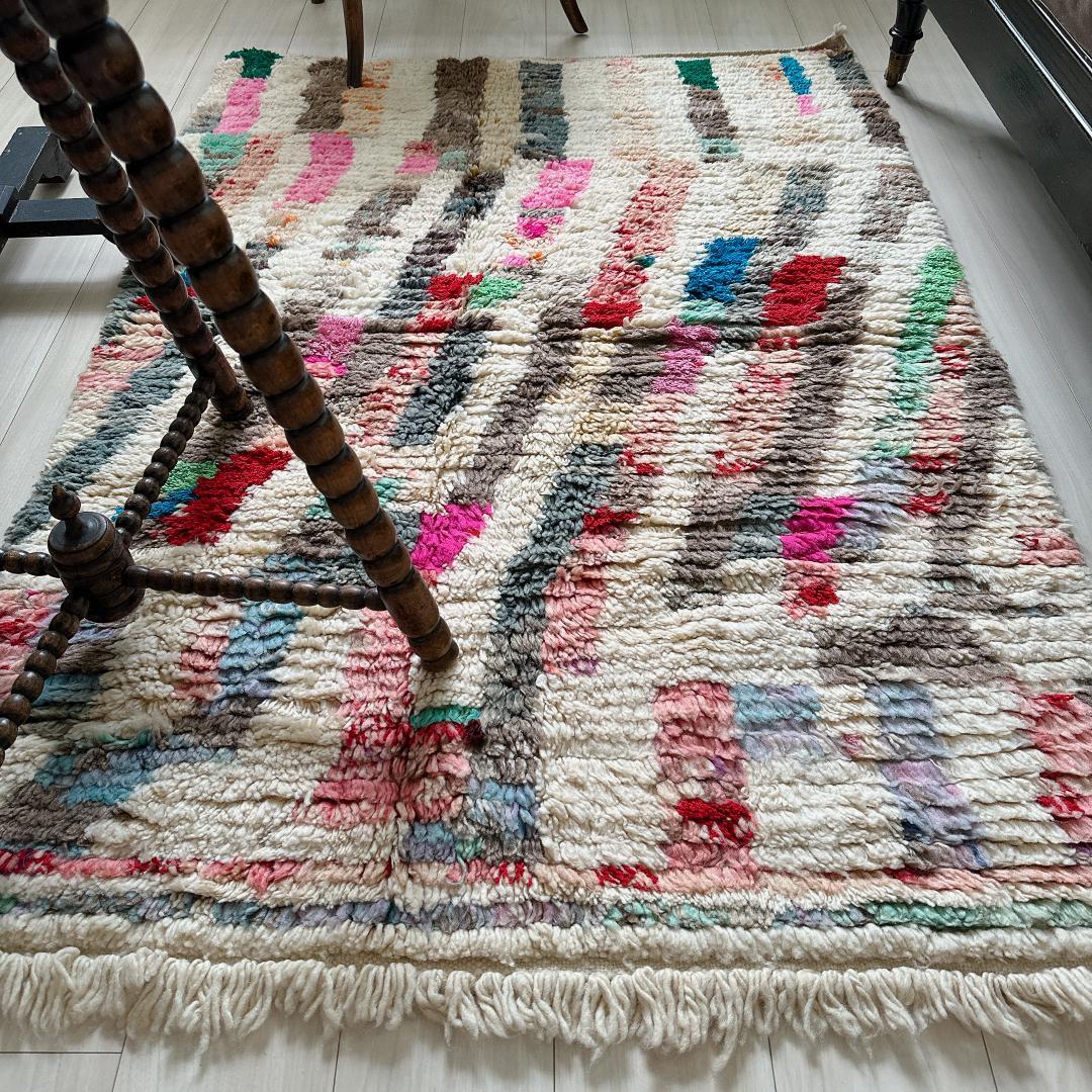 モロッコ製ヴィンテージラグ143 レア マゼンタピンク ミントグリーン ブルー