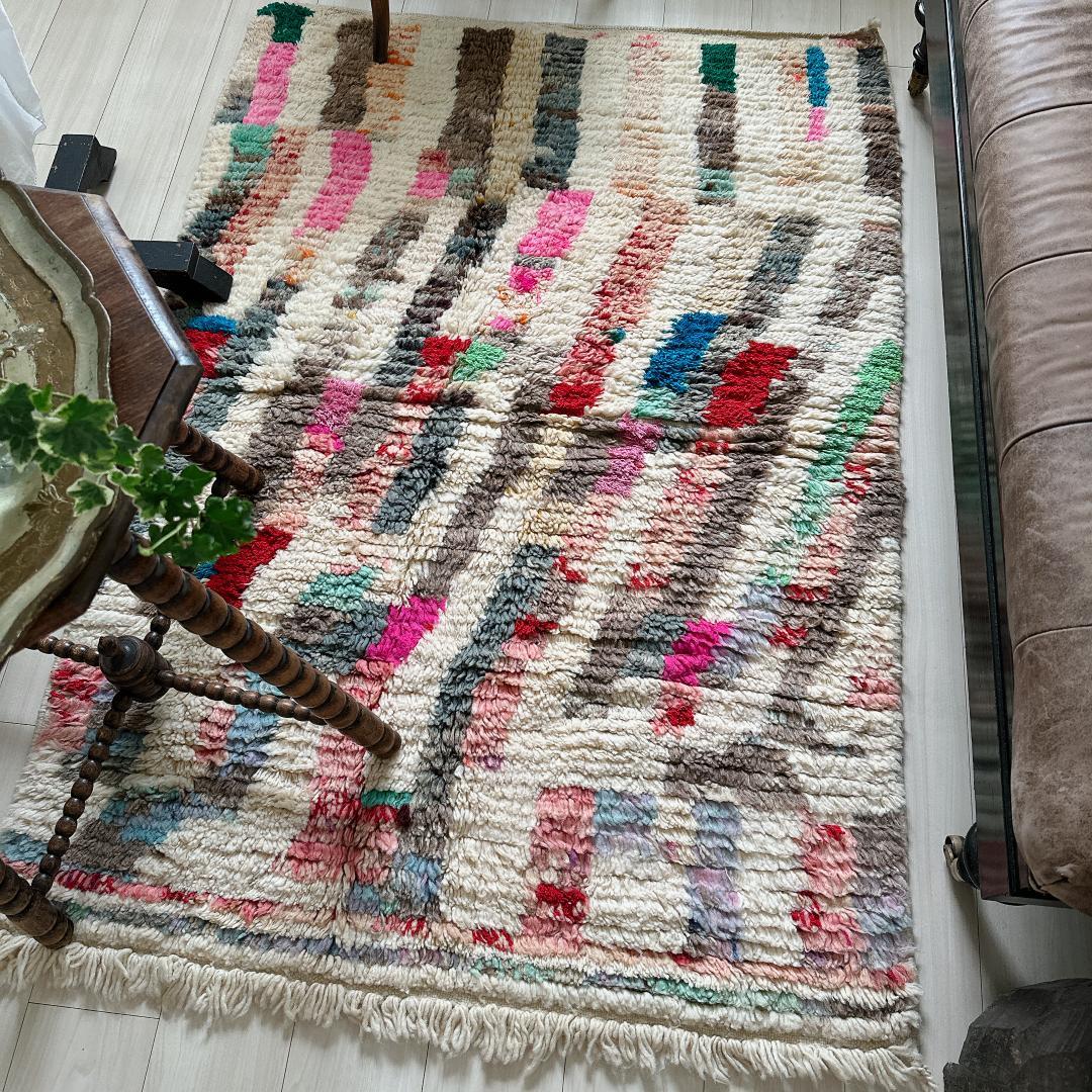 モロッコ製ヴィンテージラグ143 レア マゼンタピンク ミントグリーン ブルー