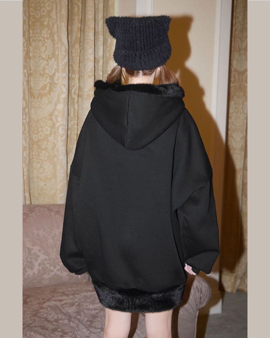 新品タグ付 ミシェルマカロン ファートリミングビックパーカー ブラック