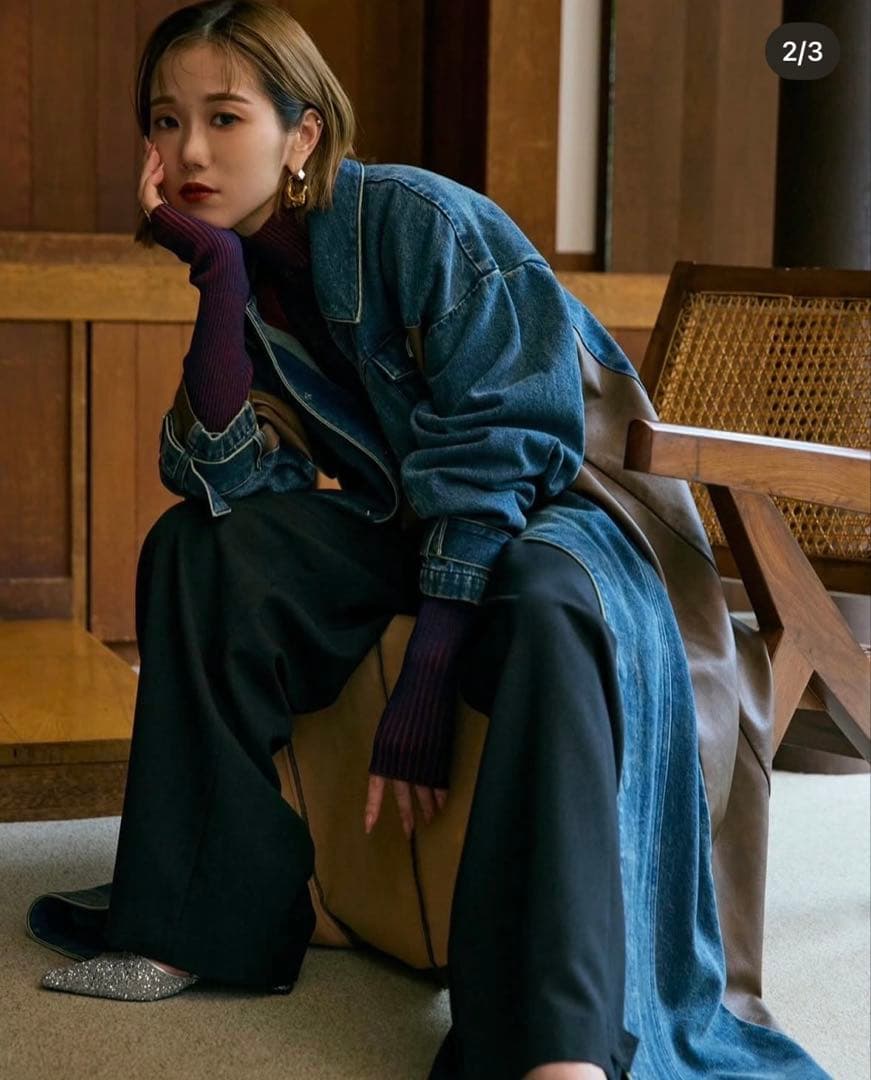 k*中様 yukko フェイクレザーパターンロングデニムコート　ワンピースセット