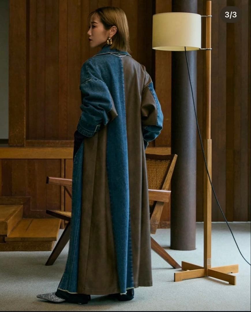 k*中様 yukko フェイクレザーパターンロングデニムコート　ワンピースセット