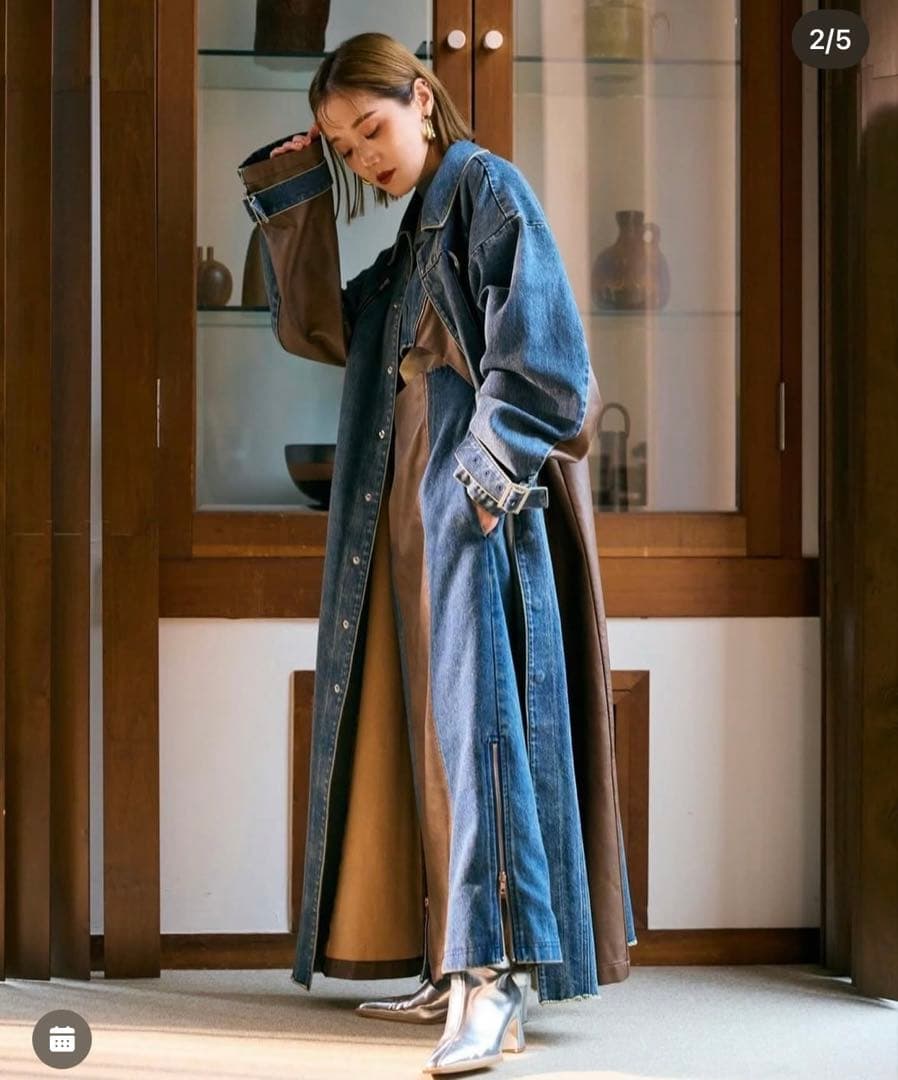 k*中様 yukko フェイクレザーパターンロングデニムコート　ワンピースセット