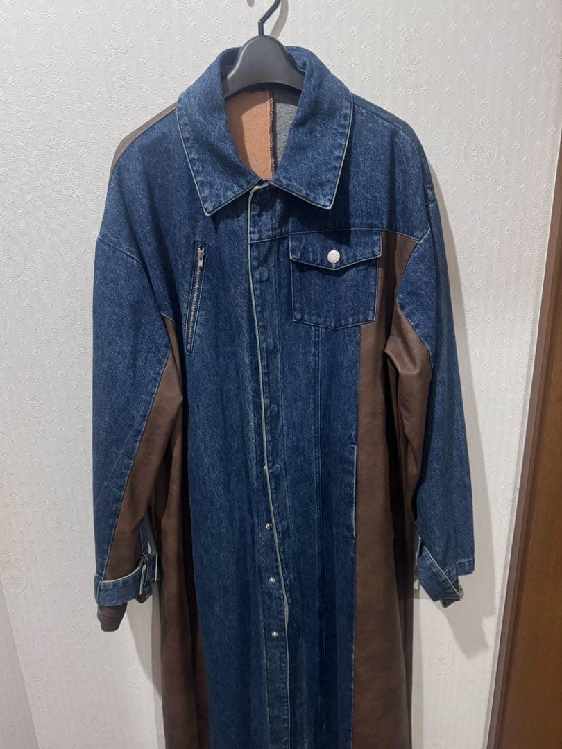 k*中様 yukko フェイクレザーパターンロングデニムコート　ワンピースセット