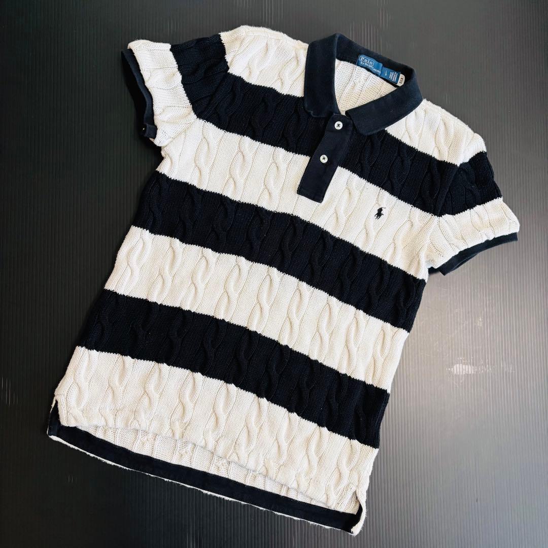 現行タグ　ポロバイラルフローレン 半袖ケーブルニット　ボーダー　ニットポロシャツ