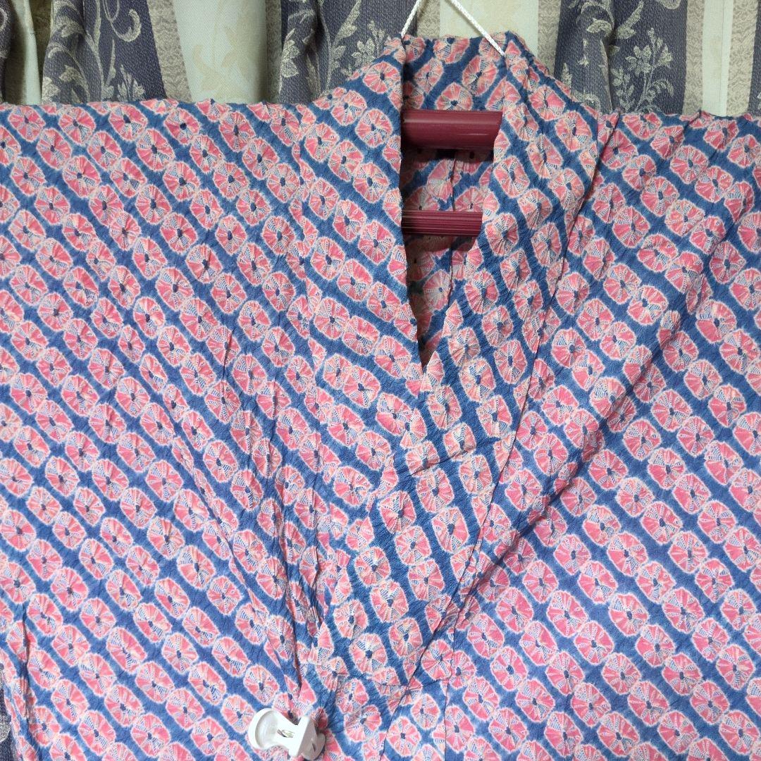 新品　木綿　総絞り　薄いピンク　薄い藍染　浴衣です。