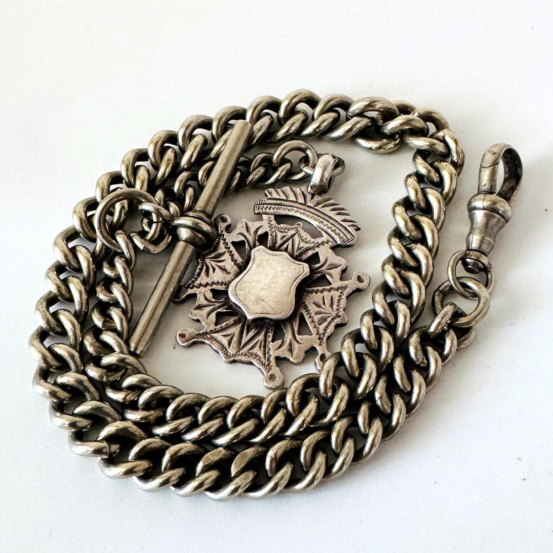 1901年★英国★アルバートチェーン/純銀製/アンティーク