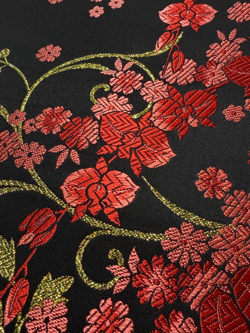 D33＋m-59 胡蝶蘭 今井織物 振袖 正絹 袋帯 六通 未使用 黒地