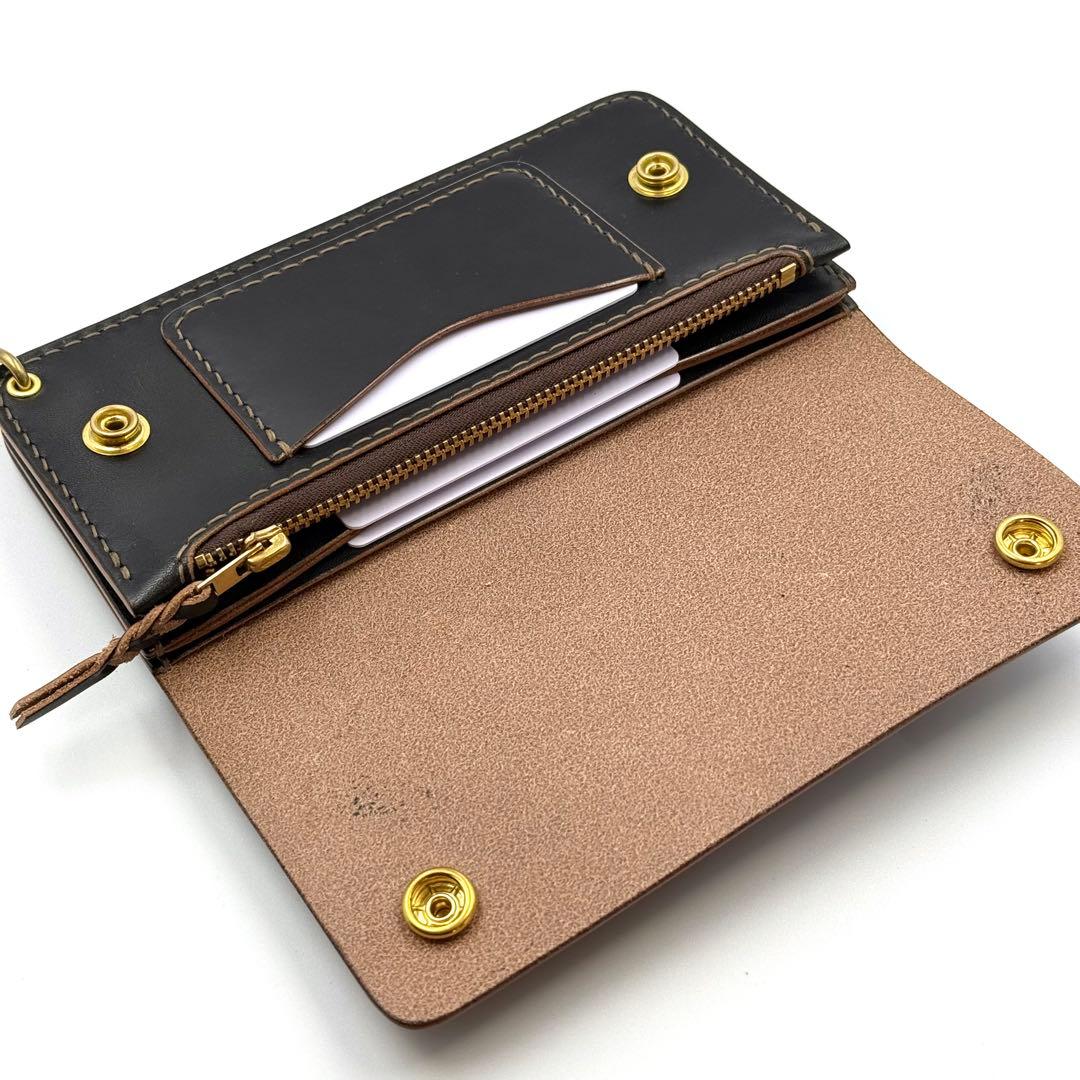 トラッカーウォレット(ブラック)サドルレザー　タロンジッパー　真鍮金具