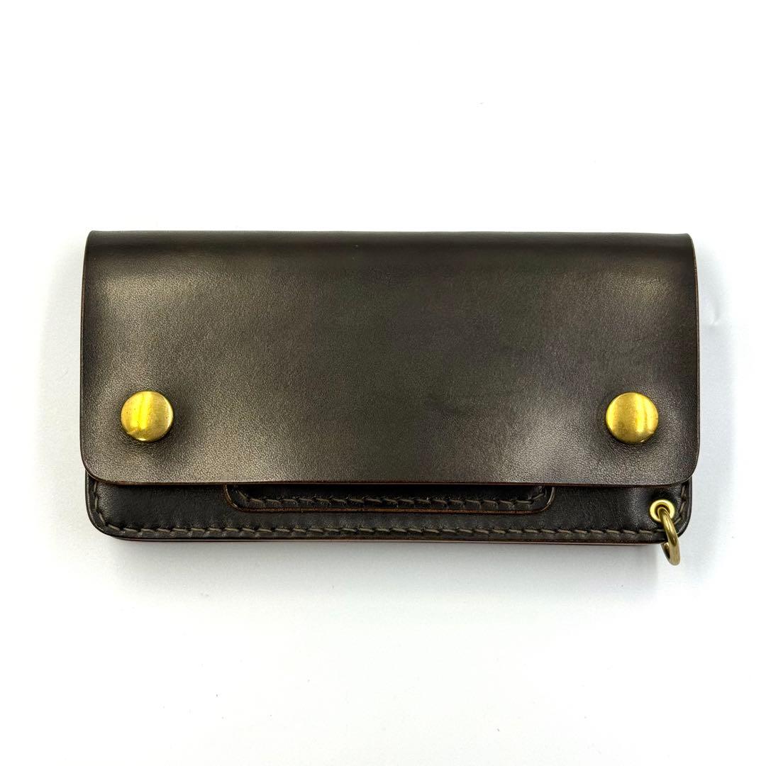 トラッカーウォレット(ブラック)サドルレザー　タロンジッパー　真鍮金具