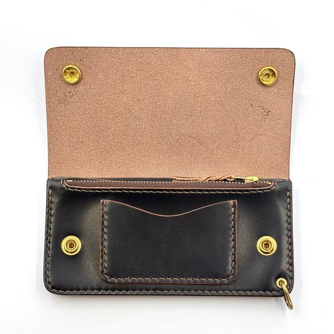 トラッカーウォレット(ブラック)サドルレザー　タロンジッパー　真鍮金具