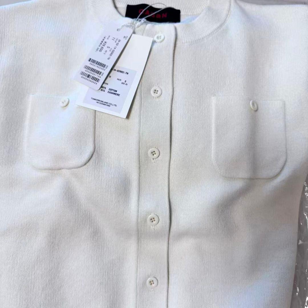 キャバン　コットンカシミヤ クルーネックカーディガン　S　ホワイト