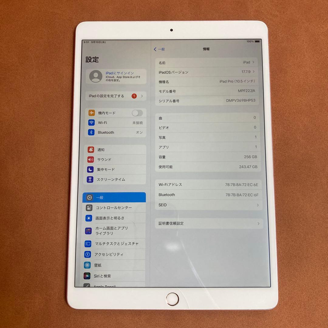 246電池ほぼ新品☆iPad Pro 256GB 10.5インチ WIFIモデル