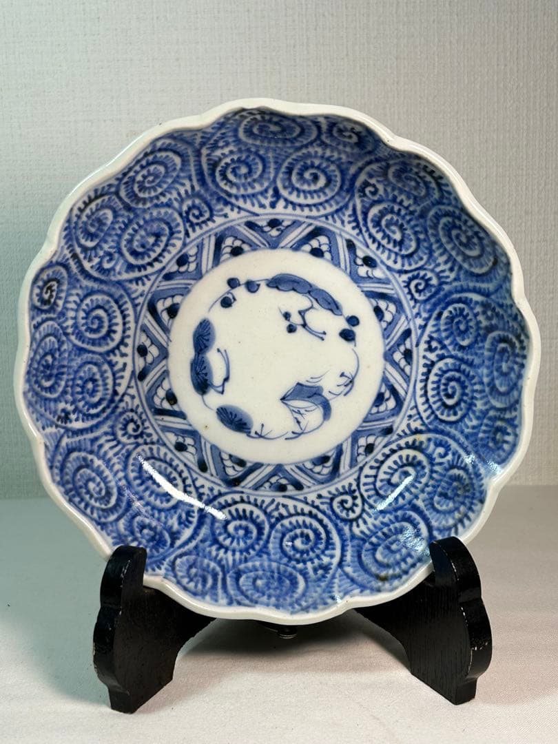 古伊万里染付　たこ唐草 膾皿　4枚 無傷 江戸時代後期(成化年製)