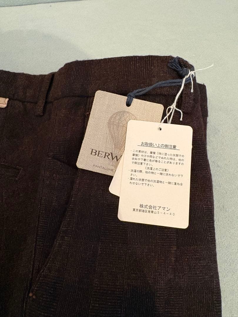 新品　BERWICH ダークブラウン スラックス パンツ　ベルウィッチ　48
