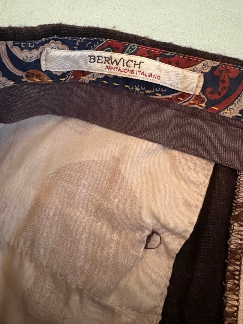 新品　BERWICH ダークブラウン スラックス パンツ　ベルウィッチ　48