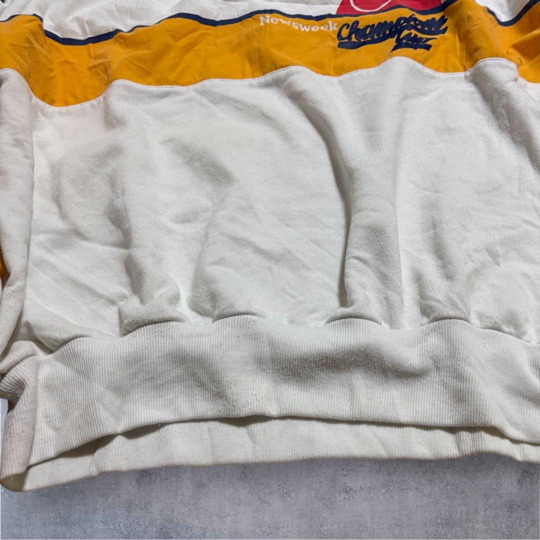 【M24】80-90s adidasヘンリーネックスウェット白×バターイエロー