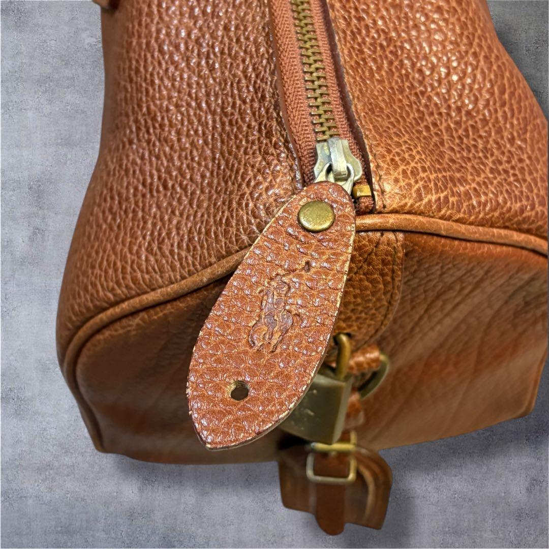 【超希少・鍵付】ラルフローレン レザーボストンバッグ ミニボストン 本革 南京錠