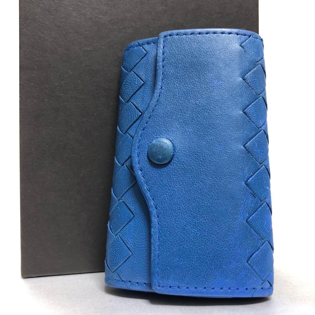 ボッテガ ヴェネタ　キーケース　イントレチャート　ラムレザー　サファイアブルー