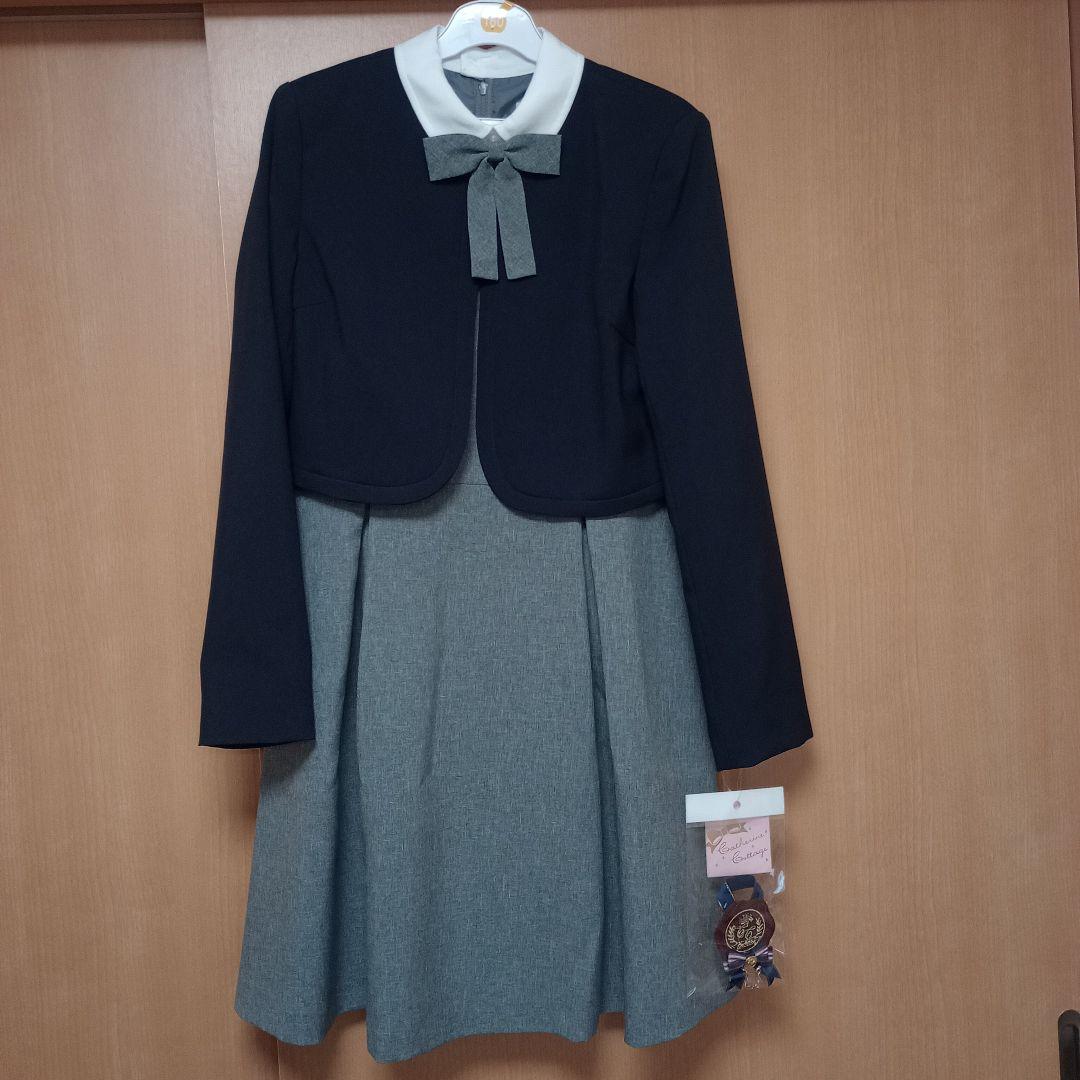 卒服 ネイビー×グレー ワンピース＋ノーカラーボレロスーツ フォーマル