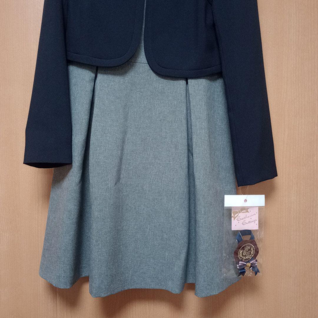 卒服 ネイビー×グレー ワンピース＋ノーカラーボレロスーツ フォーマル