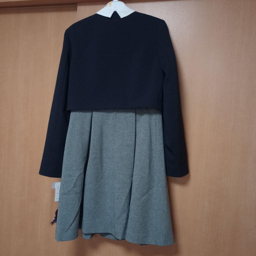 卒服 ネイビー×グレー ワンピース＋ノーカラーボレロスーツ フォーマル