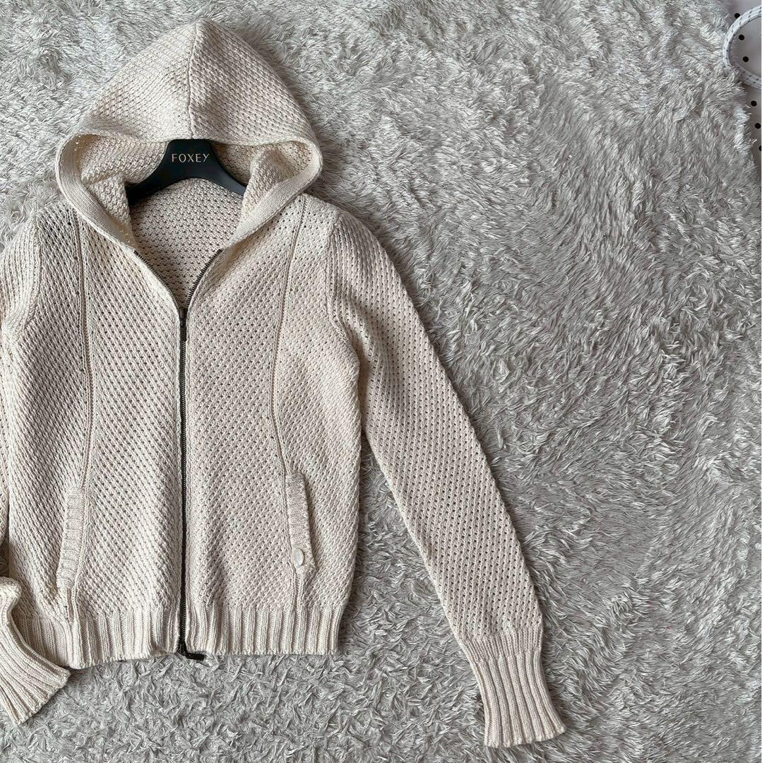 【美品】フォクシー リリーパーカー コットンカシミア フーディーカーディガン
