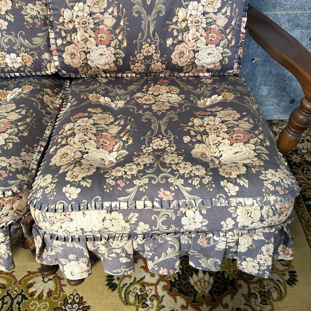 豆佳꧁飛騨産業 HIDA꧂キツツキ 穂高 3Pリビングチェア ソファ 花柄