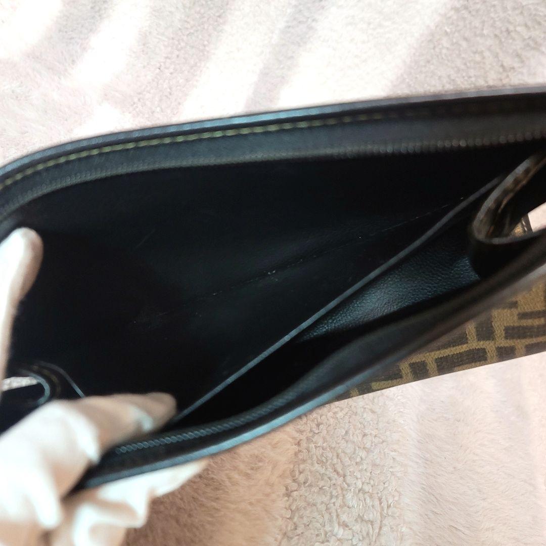 【美品】FENDI ポーチ ズッカ キャンバス ブラウン セカンドバッグ レザー