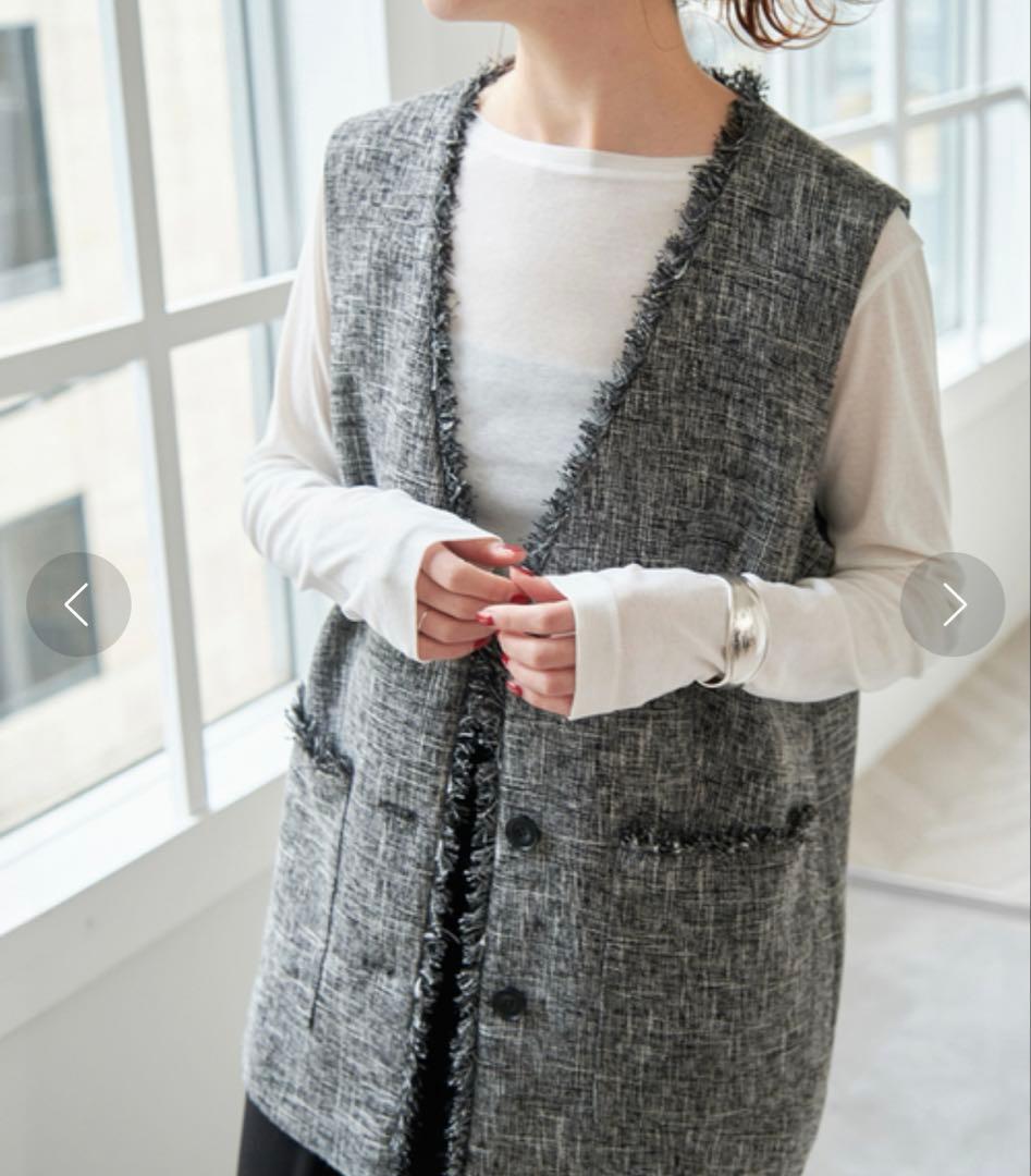 美品【25SS】Spick and Span ツイードフリンジベスト★ブラック