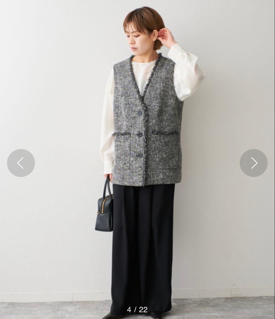 美品【25SS】Spick and Span ツイードフリンジベスト★ブラック