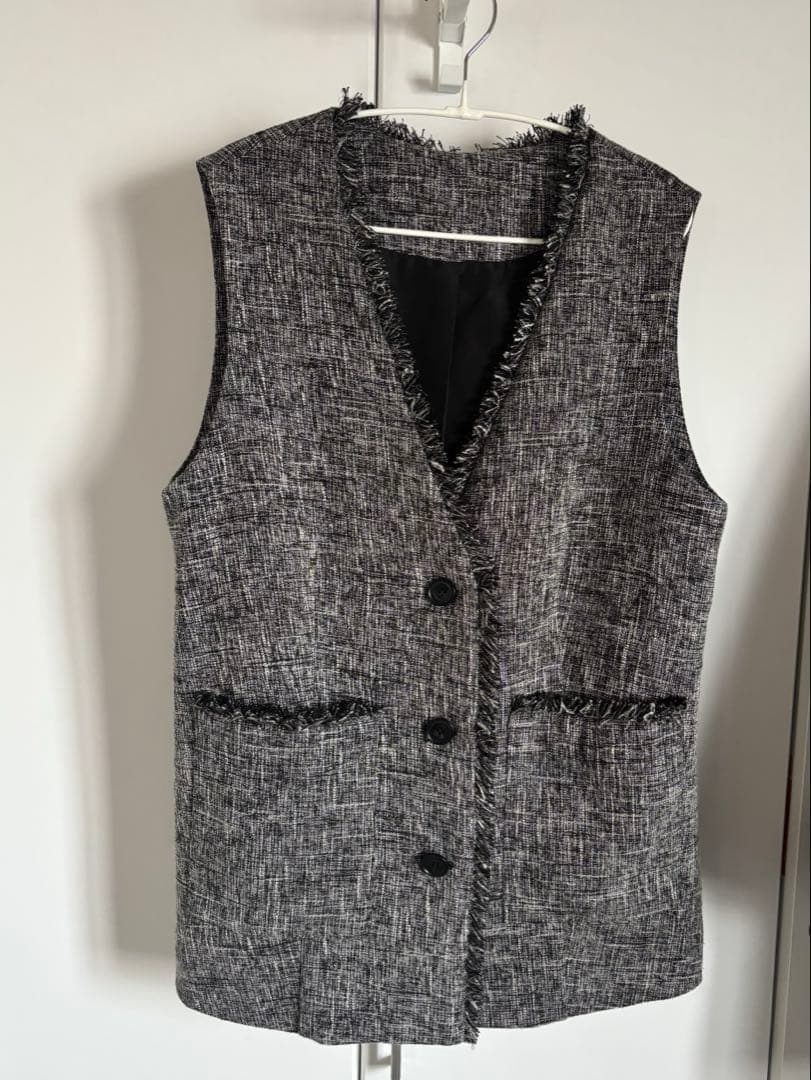 美品【25SS】Spick and Span ツイードフリンジベスト★ブラック