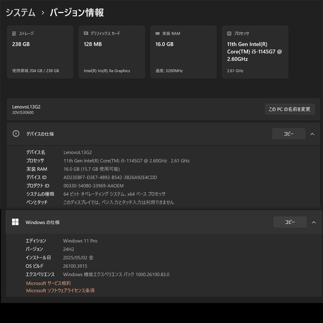 ThinkPad L13 Gen2 第11世代 i5 16GB/256GB 英語