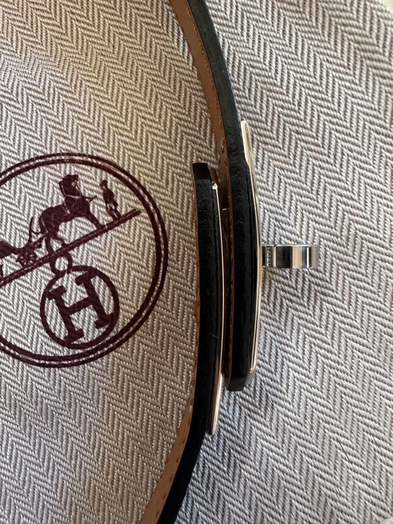 HERMÈS 黒×シルバー レザーベルトC 刻印