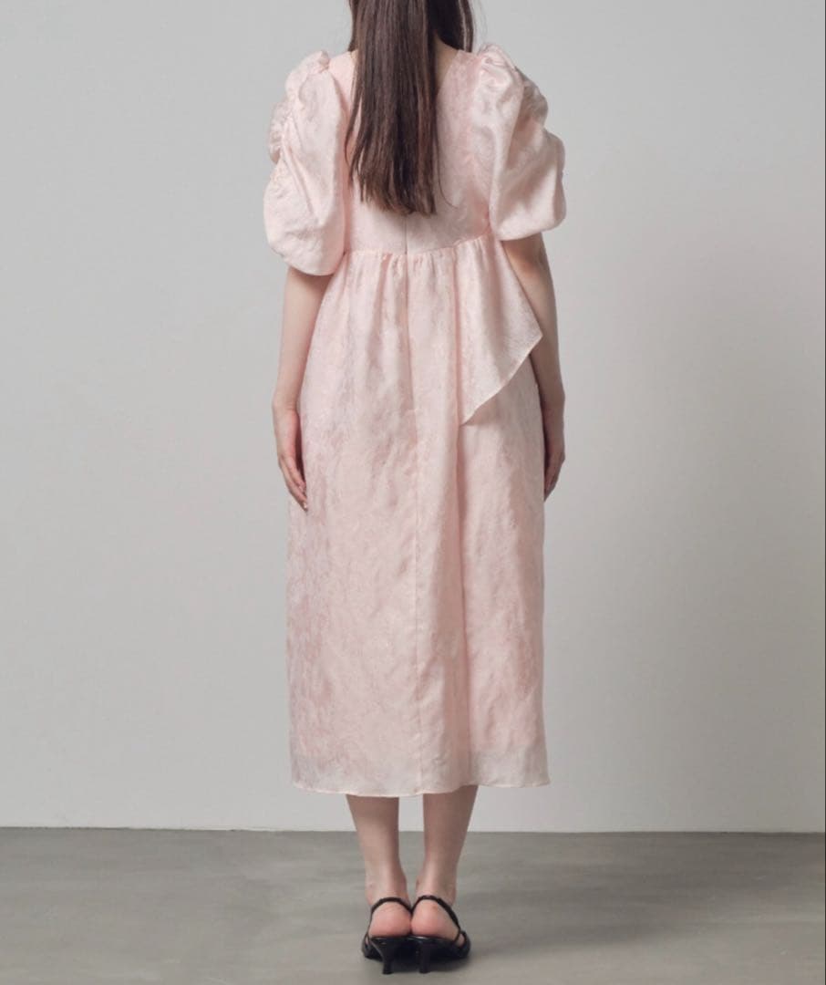 【ANDRESD】バブルスリーブジャガードドレス ピンク