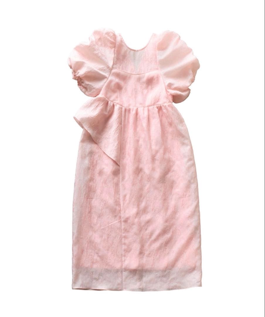 【ANDRESD】バブルスリーブジャガードドレス ピンク