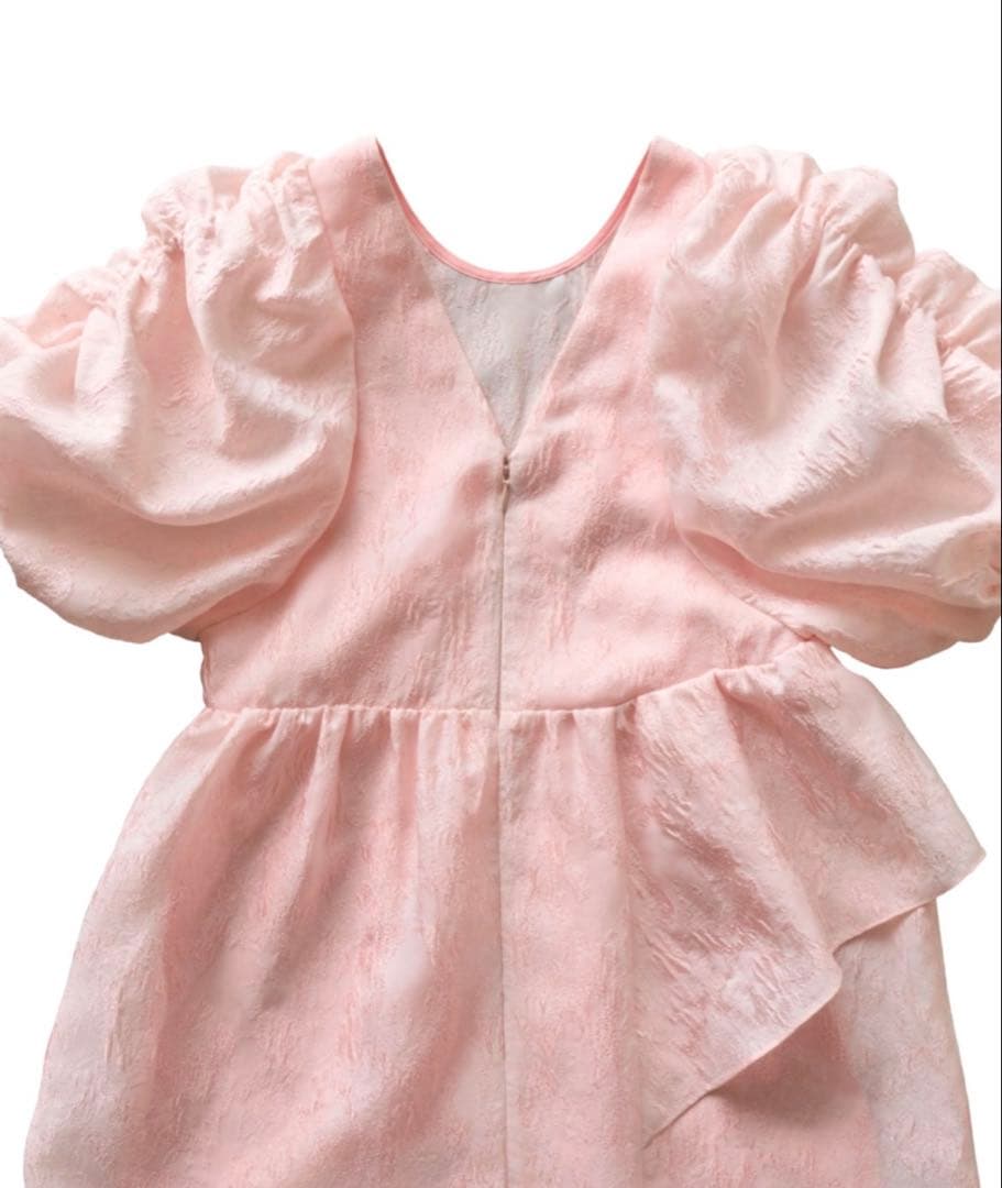 【ANDRESD】バブルスリーブジャガードドレス ピンク