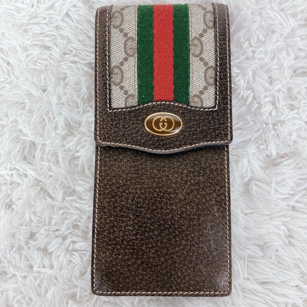 オールドグッチ グッチ メガネケース ペンケース シェリーライン 本革 茶