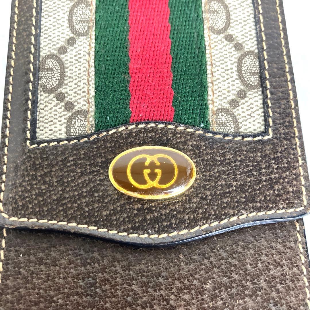 オールドグッチ グッチ メガネケース ペンケース シェリーライン 本革 茶