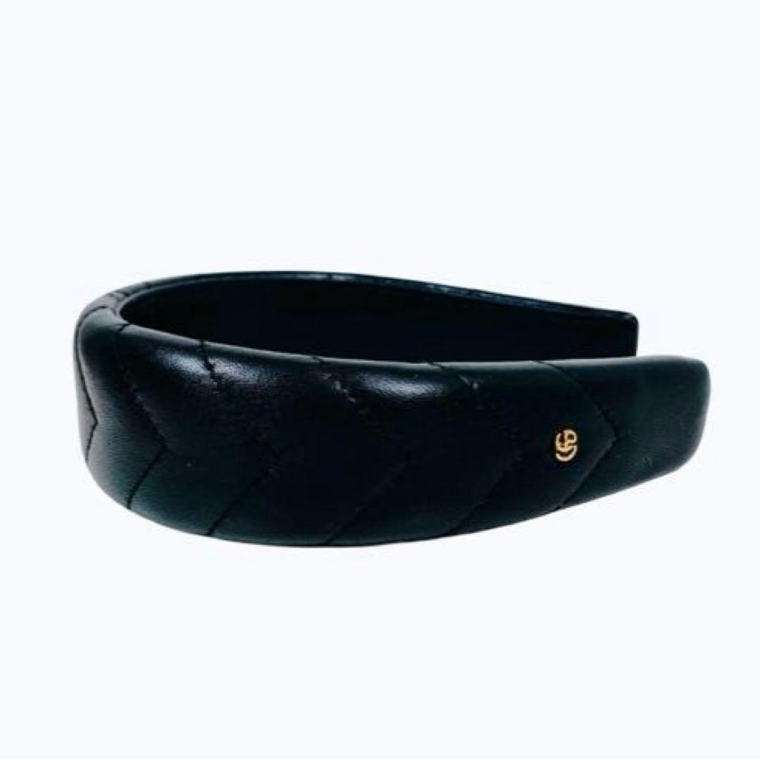 GUCCI　グッチ　ラムスキンレザー　キルティング　カチューシャ