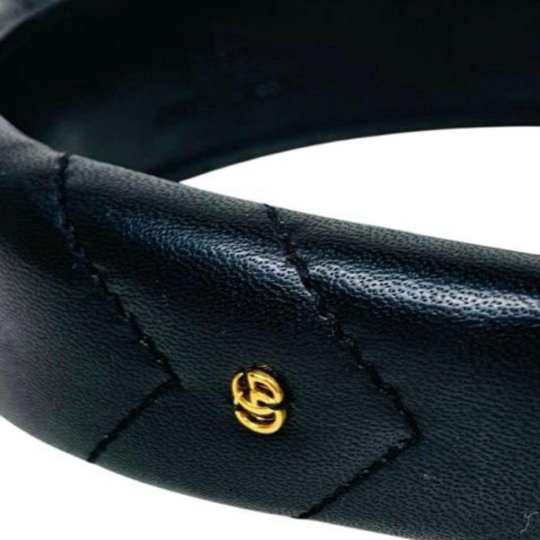 GUCCI　グッチ　ラムスキンレザー　キルティング　カチューシャ